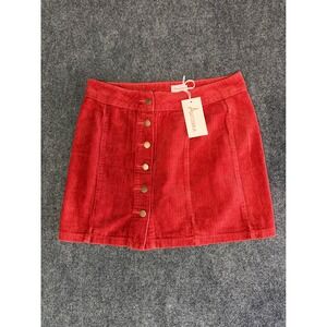 Antoshka Women's Large Red Corduroy Mini Skirt Button Front 100% Cotton NWT 0052